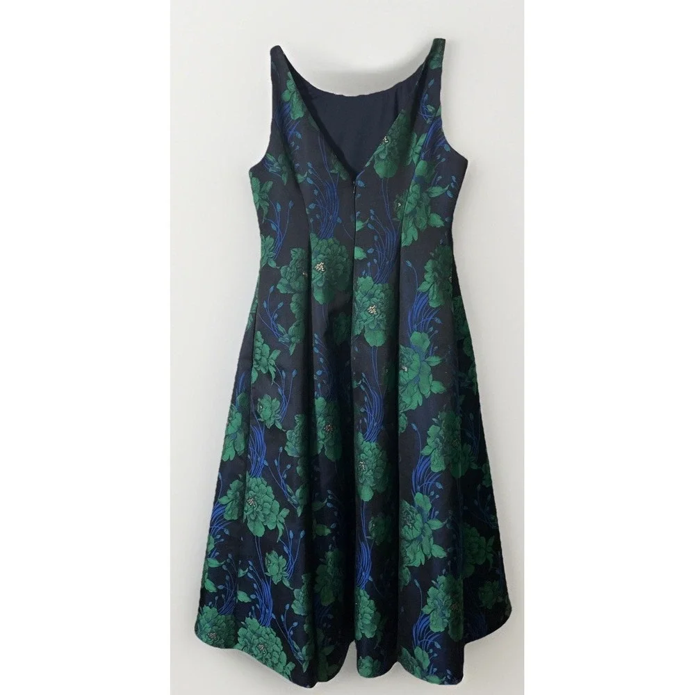 Adrianna Papell‎ Ruffle Jacquard Floral Hi-Lo Sleeveless Dress Pockets Women's 4 - Picture 4 of 11
